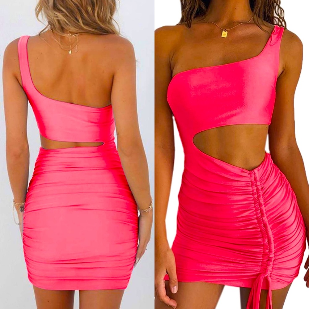 Neon Pink one shoulder dress size L